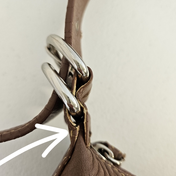 Fossil Shoulder Bag Brown Pebble Leather Studded Accents Y2k Vintage - Picture 6 of 16